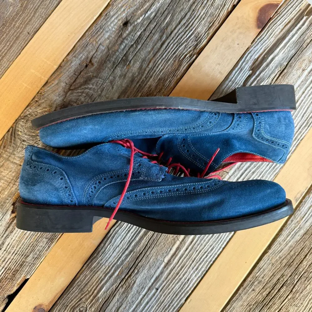 Bugatchi blue suede wing tip dress shoes - loafers - red laces - size 12.5 - Picture 9 of 9